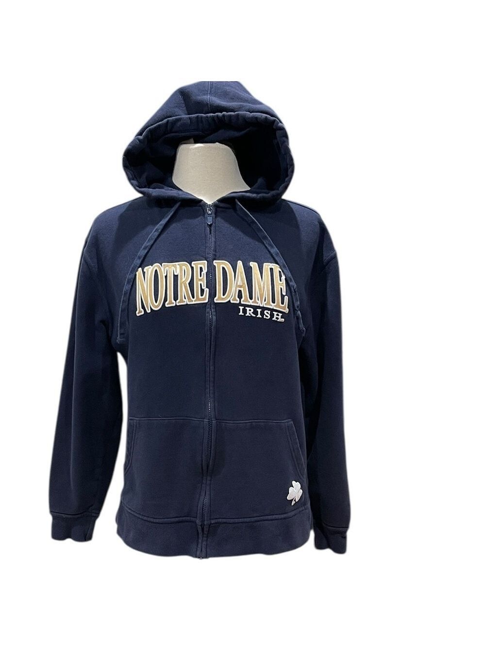 Jansport Notre Dame Embroidered Logo Zip Front Hoodie Women SZ L Navy Blue